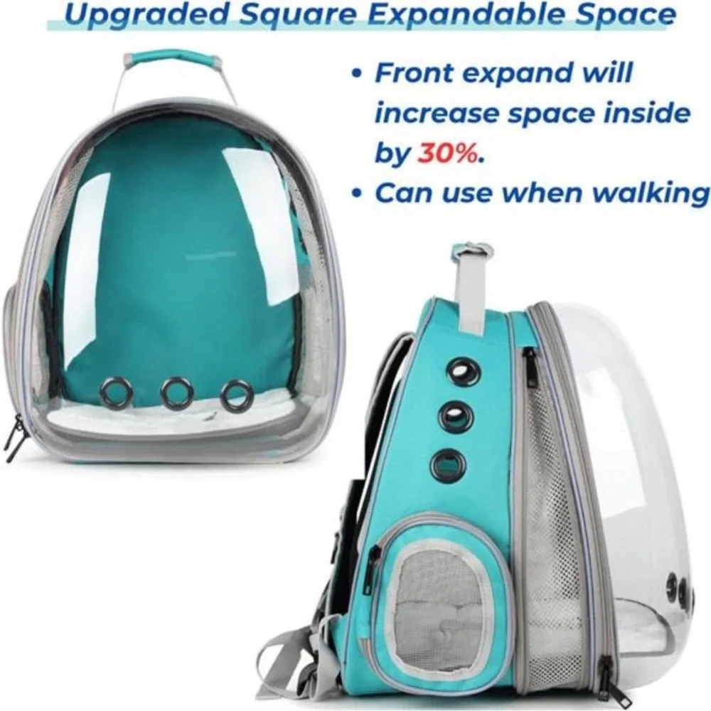 Bubble Expandable Cat Backpack Pet Travel Carrier for Cats and Dogs(Green-Front)